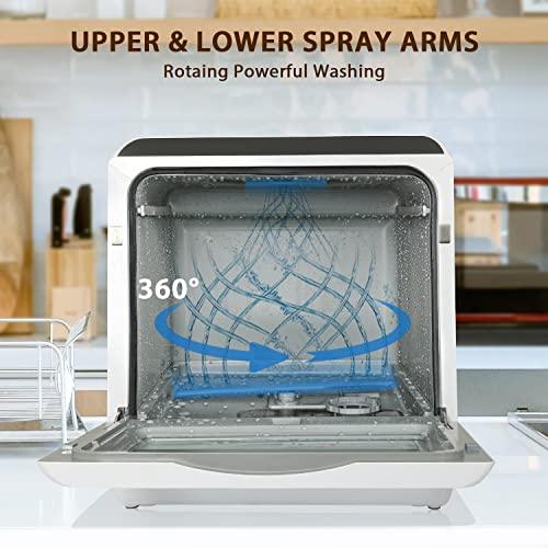 eklipt Mini Table Top Dishwasher Portable Countertop Dishwasher with 5 Programs, Built-in 5L Water Tank Dual Water Supply Modes with Touch Control, LED Display, Drying Cycle & Fruit Wash