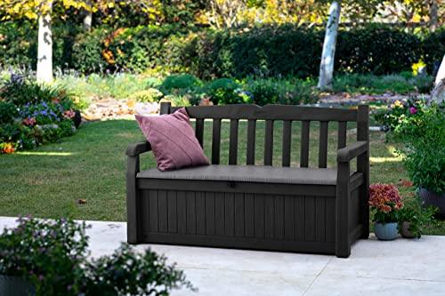 Keter Eden Bench 265L Outdoor Garden Storage Box Garden Furniture - Graphite and Grey