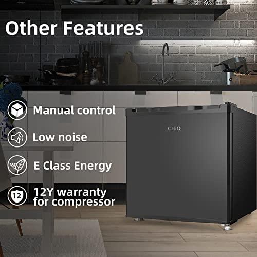 CHiQ CSD31D4EU, 31L, Mini Fridge Freezer, E, Dual Purpose, 0°C to 10°C, -18°C to -24°C, 4 Star Freezing, for TableTop, 12-Year Compressor Service, Black, 2023 New