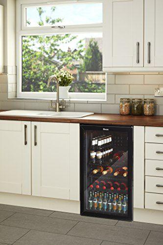 Swan 80L Glass Fronted Undercounter Freestanding Beverage/Drinks Fridge for Wine, Drinks & Snacks, 85W, SR12030BN, Black