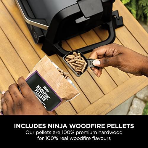 Ninja Woodfire Electric BBQ Grill & Smoker, 7-in-1 Outdoor Barbecue Grill & Air Fryer, Roast, Bake, Dehydrate, Uses Woodfire Pellets, Weather Resistant, Non-Stick, Portable, Grey/Black, OG701UK