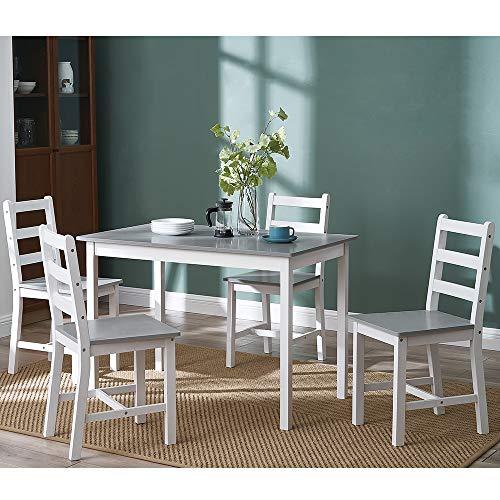 Panana Wooden Dining Table with 4 Chairs Sets Contemporary Dining Room Furniture Table Chairs Set (White and Grey)