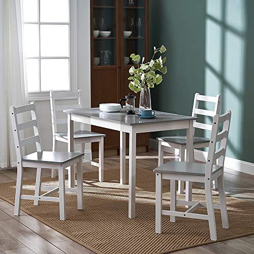 Panana Wooden Dining Table with 4 Chairs Sets Contemporary Dining Room Furniture Table Chairs Set (White and Grey)