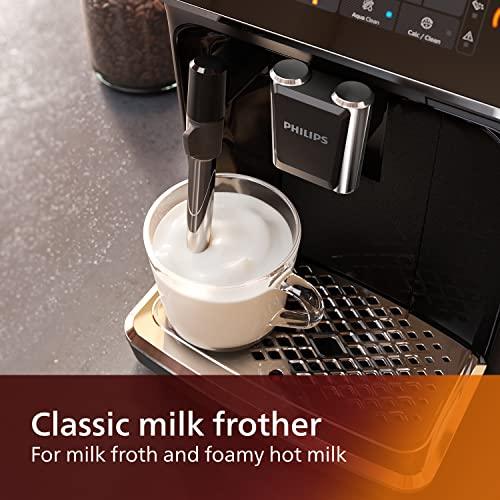Philips 3200 Series Bean-to-Cup Espresso Machine - Classic Milk Frother, 4 Coffee Varieties, Intuitive Touch Display, Glossy Black (EP3221/40)
