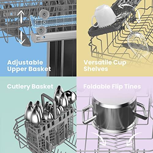 COMFEE' Slimline Freestanding Dishwasher FD934B-W with 9 place settings, Cloud Wash, Delay Start, Half Load Function, Flexible Racks - White