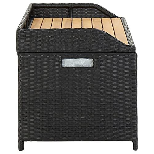 vidaXL Garden Storage Bench Poly Rattan Outdoor Cabinet Multi Box Garden Patio Bench Cushion Storage Box Chest Container 120cm Black