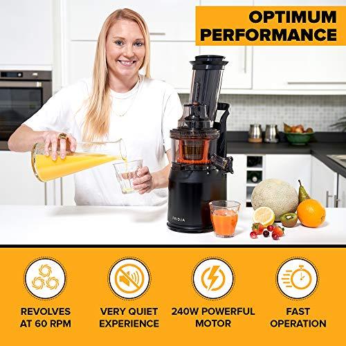 Powerful Masticating Juicer for Whole Fruits and Vegetables, Fresh Healthy Juice, Sorbet, Ice Cream, Wide Mouth 75mm Feeding Chute, BPA Free, 240-Watt, Cold Press, Black Stainless Steel Fridja f1900