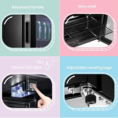 COMFEE' RCZ96BG1(E) Under Counter Beer Fridge, 93L Beverages & Drinks Fridge, LED Light, Removable Shelves, Economic Energy