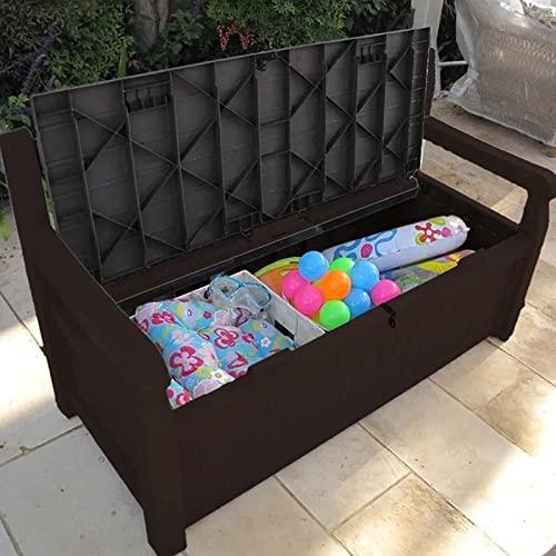 GARDEN BENCH + UNDER STORAGE KETER 140CM RESIN PATIO FURNITURE 265L LOCKABLE