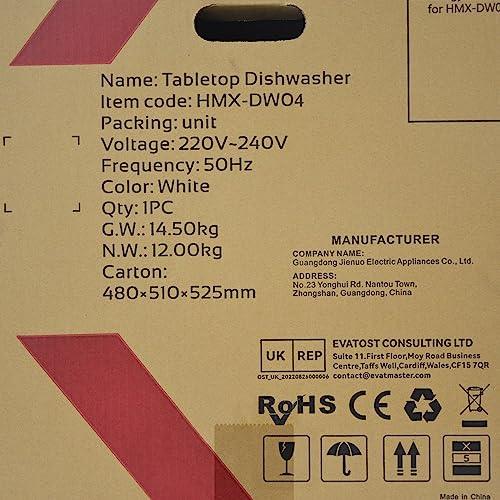 Hermitlux Mini Table Top Dishwasher, Countertop Dishwasher with 6 Programmes, 4 Place Settings, 5L Built-in Water Tank, Touch Control, Baby Care & Fruit Wash - White