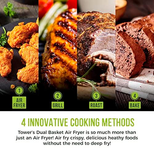 Tower T17088 Vortx 9L Duo Basket Air Fryer with Smart Finish, 2600W Power, Black