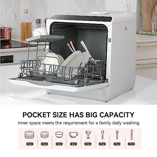 eklipt Mini Table Top Dishwasher Portable Countertop Dishwasher with 5 Programs, Built-in 5L Water Tank Dual Water Supply Modes with Touch Control, LED Display, Drying Cycle & Fruit Wash