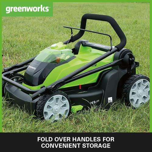 Greenworks G40LM41K2X Cordless Lawnmower for Lawns up to 500m², 41cm Cutting Width, 50L Bag, Two of 40V 2Ah Batteries & One Charger, 3 Year Guarantee