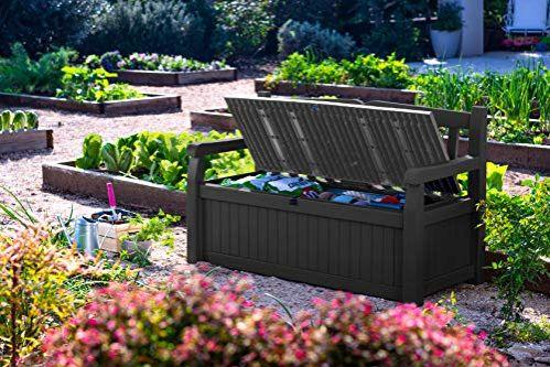 Keter Eden Bench 265L Outdoor Garden Storage Box Garden Furniture - Graphite and Grey