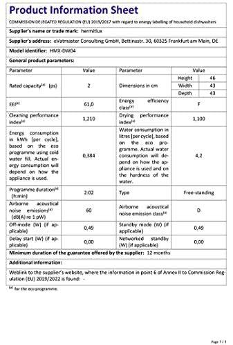 Hermitlux Mini Table Top Dishwasher, Countertop Dishwasher with 6 Programmes, 4 Place Settings, 5L Built-in Water Tank, Touch Control, Baby Care & Fruit Wash - White