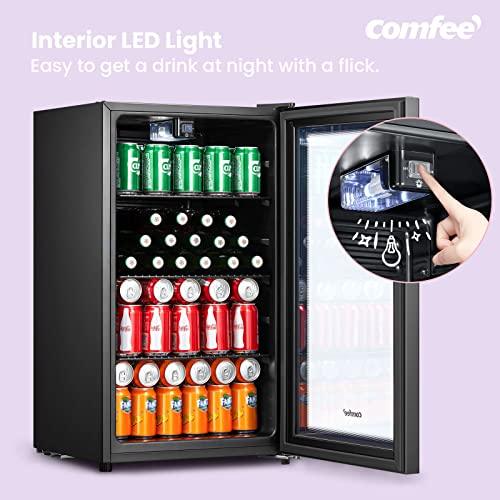 COMFEE' RCZ96BG1(E) Under Counter Beer Fridge, 93L Beverages & Drinks Fridge, LED Light, Removable Shelves, Economic Energy