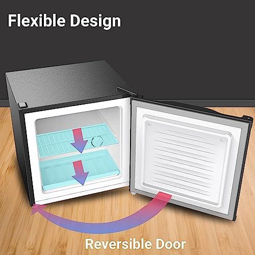 CHiQ CSD31D4EU, 31L, Mini Fridge Freezer, E, Dual Purpose, 0°C to 10°C, -18°C to -24°C, 4 Star Freezing, for TableTop, 12-Year Compressor Service, Black, 2023 New