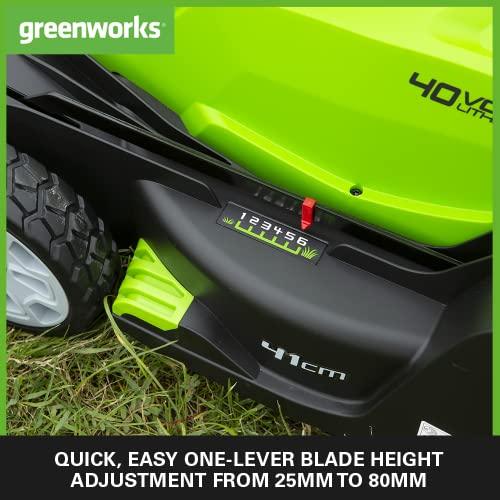 Greenworks G40LM41K2X Cordless Lawnmower for Lawns up to 500m², 41cm Cutting Width, 50L Bag, Two of 40V 2Ah Batteries & One Charger, 3 Year Guarantee