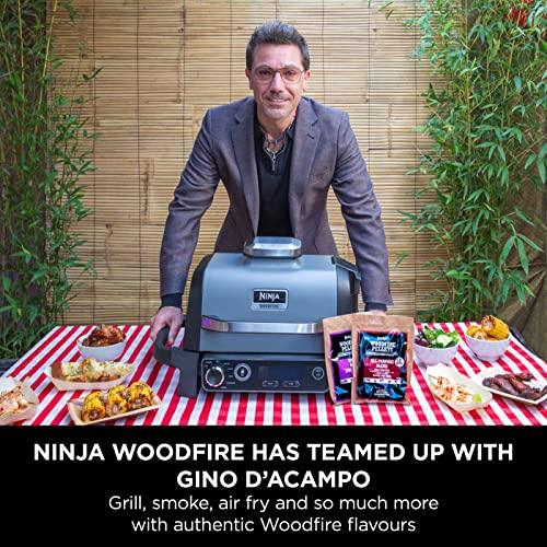 Ninja Woodfire Electric BBQ Grill & Smoker, 7-in-1 Outdoor Barbecue Grill & Air Fryer, Roast, Bake, Dehydrate, Uses Woodfire Pellets, Weather Resistant, Non-Stick, Portable, Grey/Black, OG701UK