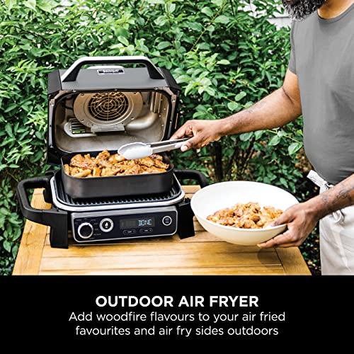 Ninja Woodfire Electric BBQ Grill & Smoker, 7-in-1 Outdoor Barbecue Grill & Air Fryer, Roast, Bake, Dehydrate, Uses Woodfire Pellets, Weather Resistant, Non-Stick, Portable, Grey/Black, OG701UK
