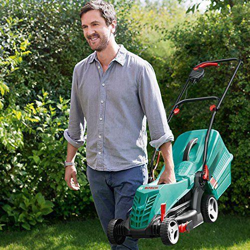 Bosch Rotak 34R Electric Lawnmower (1300 W, Cutting width: 34 cm, 20-70 mm adjustable cutting height, In carton packaging)