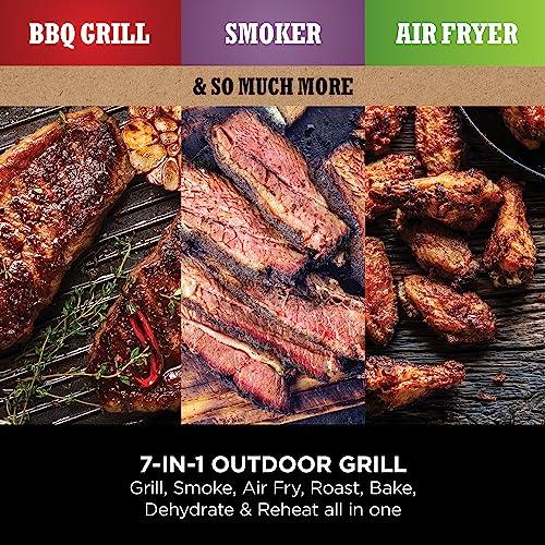 Ninja Woodfire Electric Outdoor BBQ Grill, Smoker and Air Fryer with Pellets and Digital Probe, 5 Skewers, 7 Functions; Grill, Smoke, Air Fry, Roast and more, Red/Black, Amazon Exclusive OG751UKAMZ