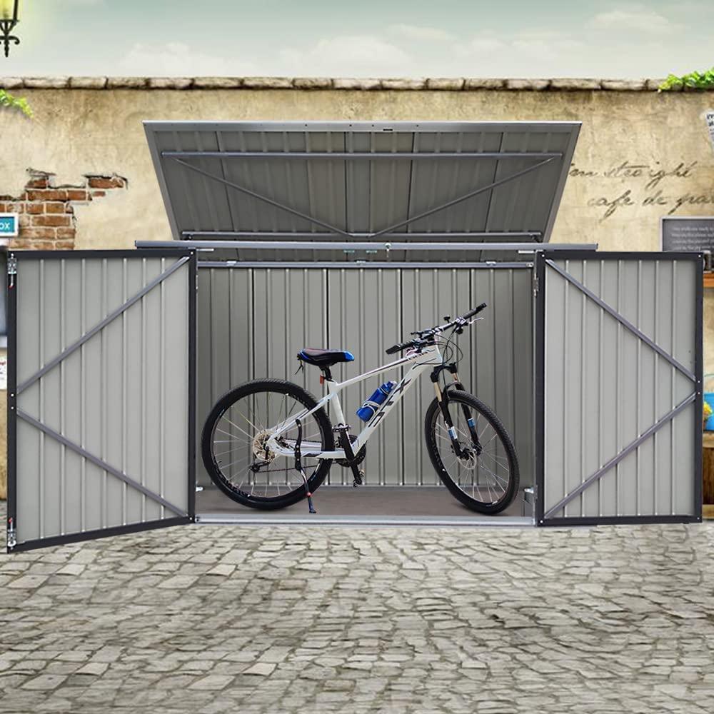 Panana Garden Storage Shed Bike Metal Pent Tool Shed House Galvanized Steel Can Put 3-4 Bicycles (D105x W210x H130cm)