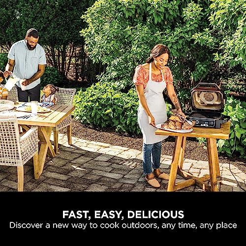 Ninja Woodfire Electric Outdoor BBQ Grill, Smoker and Air Fryer with Pellets and Digital Probe, 5 Skewers, 7 Functions; Grill, Smoke, Air Fry, Roast and more, Red/Black, Amazon Exclusive OG751UKAMZ