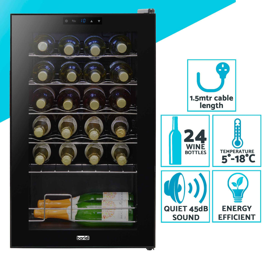 24 Bottle Wine Cooler Fridge with Digital Touch Screen Controls & LED Light, Black - DH9