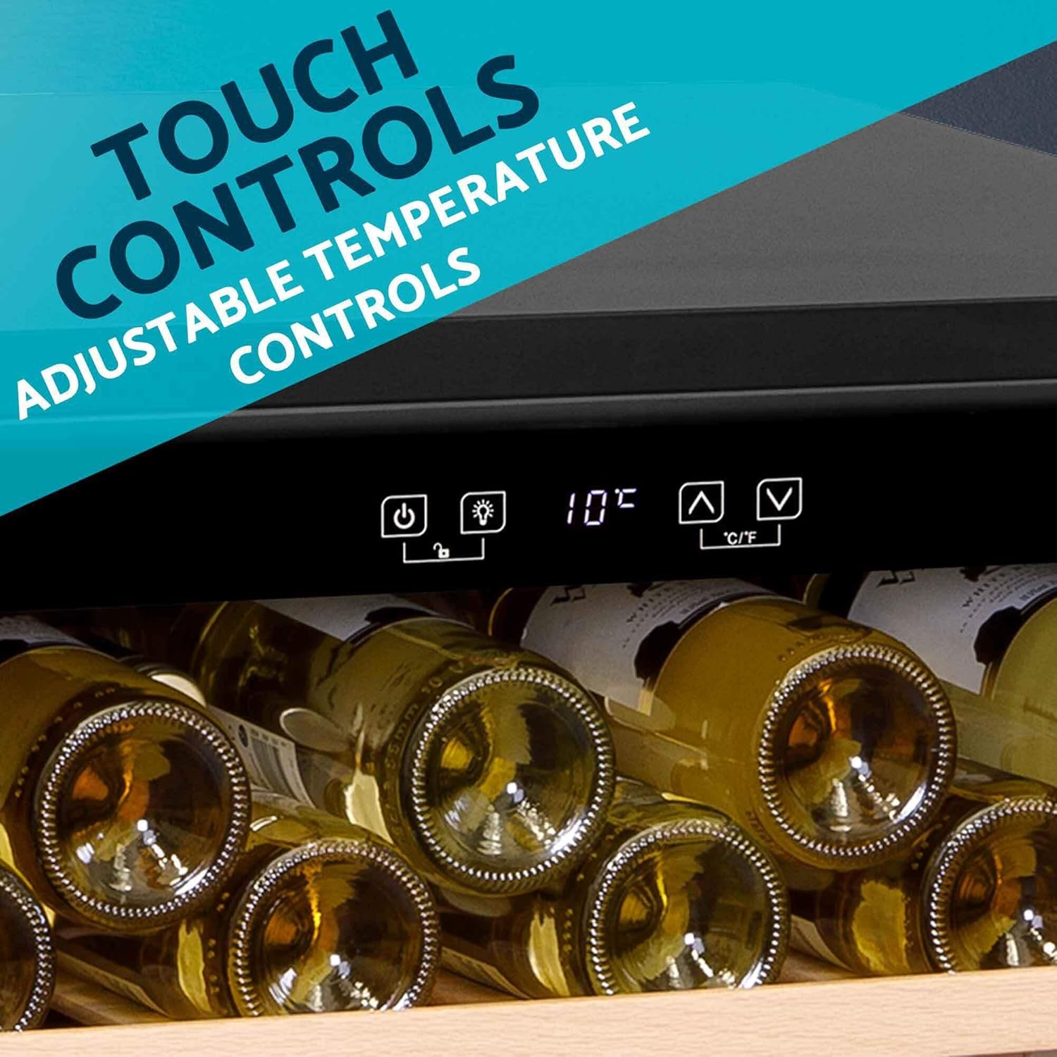 54 Bottle Wine Cellar Fridge with Digital Touch Screen Controls, 135L Capacity Cooler Cabinet, Black - DH78