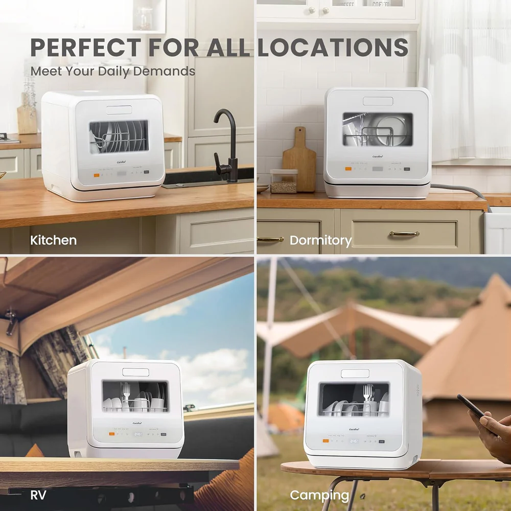 Mini Dishwasher Small Table Top Countertop Dishwasher with Built-in 5L Water Tank, Steam Wash, Ventilated Storage, Energy Class D - White